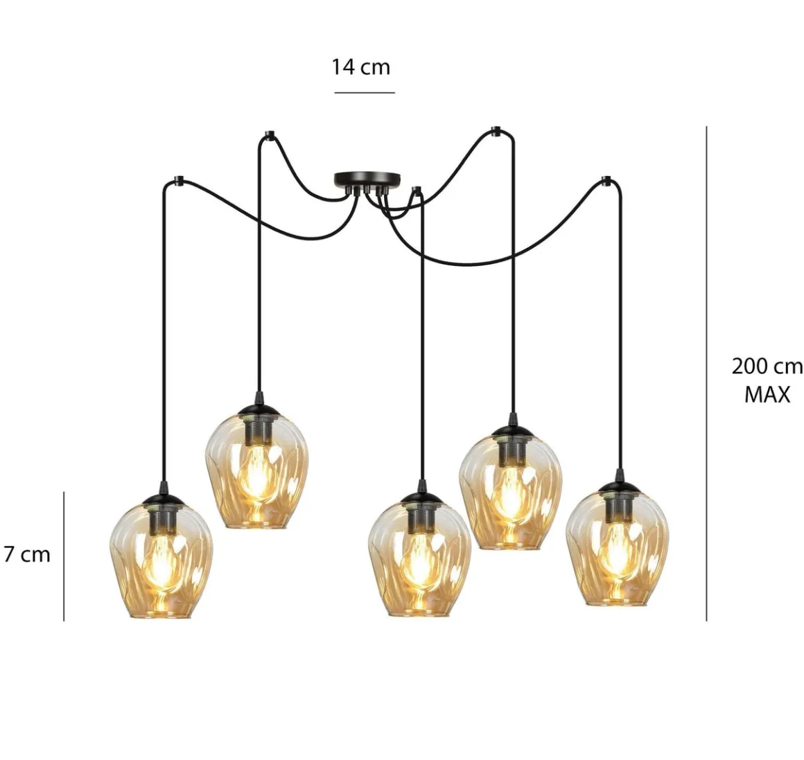 Level takpendel 5 lys - Svart/Amberfarget