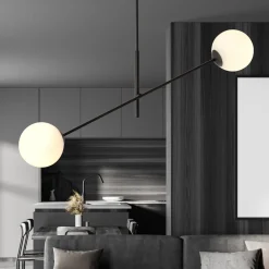 Linear taklampe 2 lys - Svart/Opal glass