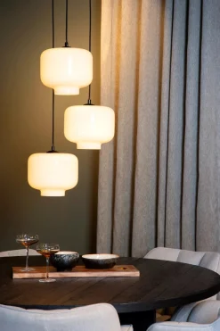 Medine rondell takpendel 3-lys - Svart/Opal hvit