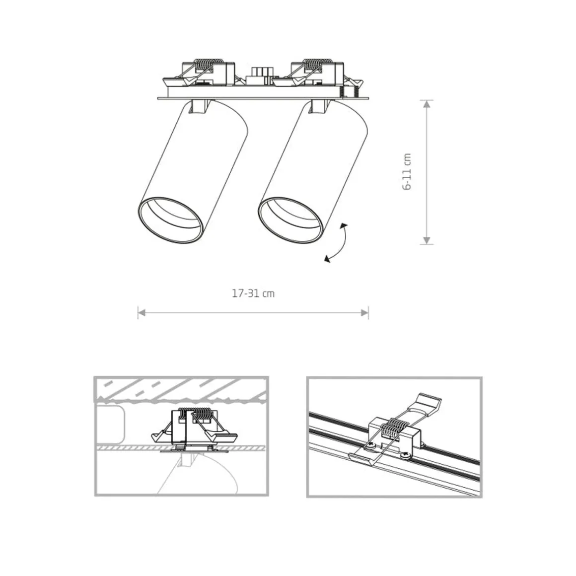 Mono dobbel innfelt takspot - Hvit/Gullfarget