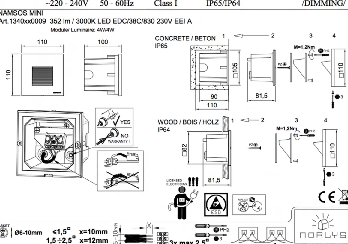 Namsos mini innfelt vegglampe