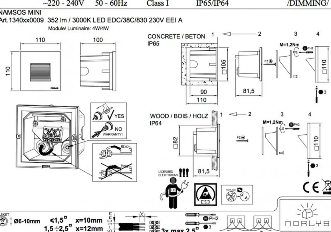 Namsos mini innfelt vegglampe