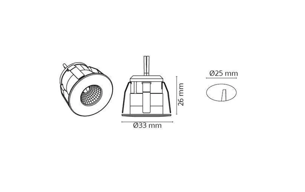 Nano 1W LED minidownlight 3000K Ra>90, matt hvit