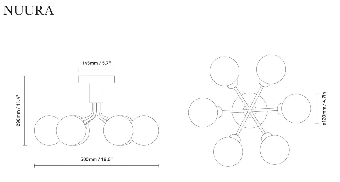 Nuura Apiales 6 taklampe - satengsort / optic røyket glass