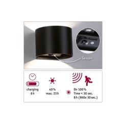 Nyara rund oppladbar vegglampe opp/ned lys med sensor