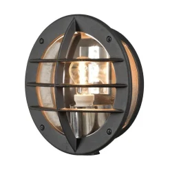 Oden vegglampe utendørs IP23 m/stikkontakt - Svart/klart glass