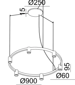 Oz K6 circular takpendel 90 cm - Svart/Gullfarget