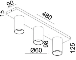 OZ K3 taklampe med 3 spotter - hvit/Svart