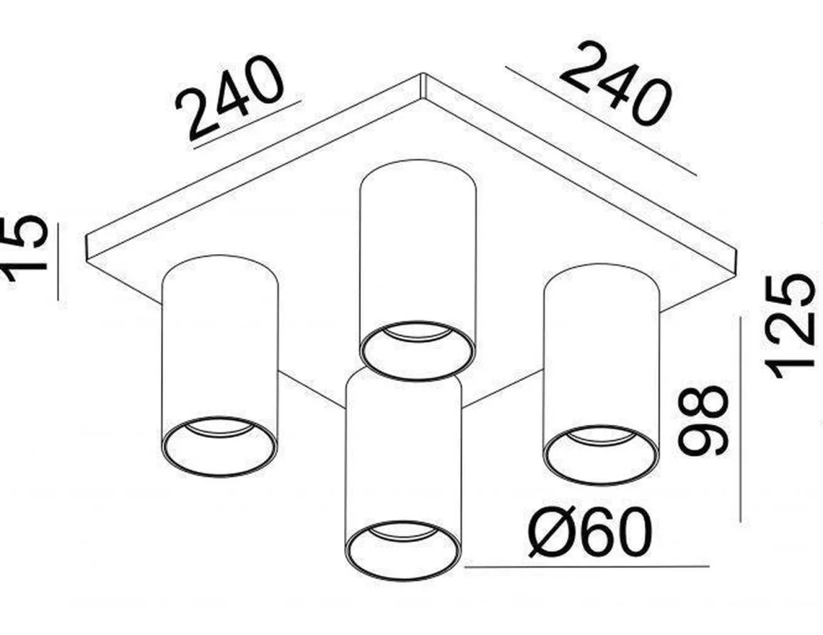 OZ K4 taklampe med 4 spotter - hvit