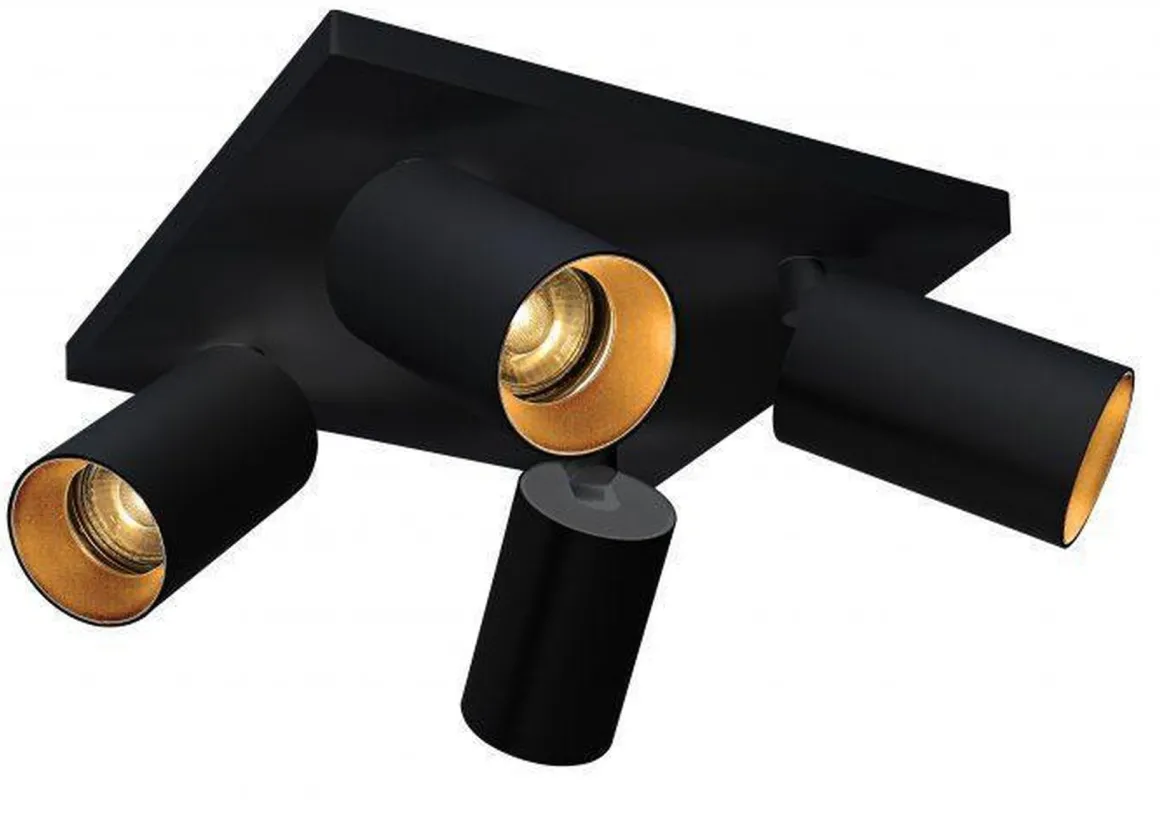OZ K4 taklampe med 4 spotter - Svart/gull