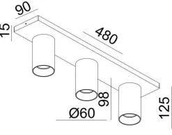 OZ K3 taklampe med 3 spotter - hvit