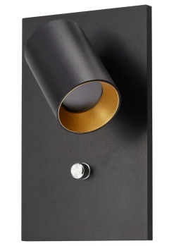 Oz K1 vegglampe m/USB - Svart/Gullfarget