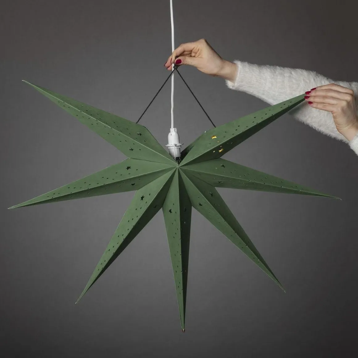 Pappstjerne 60 cm - Grønn fløyel/Gull innside