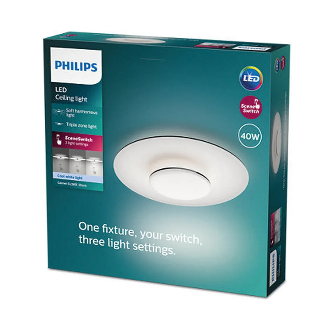 Philips Garnet CL580 taklampe 50 cm 40W 4000K SceneSwitch - Svart/Hvit