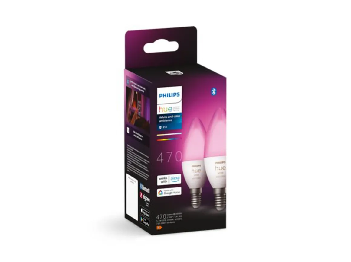 Philips Hue B39 E14 lyspære 4W 2200-6500K pluss farge - 2 pakning