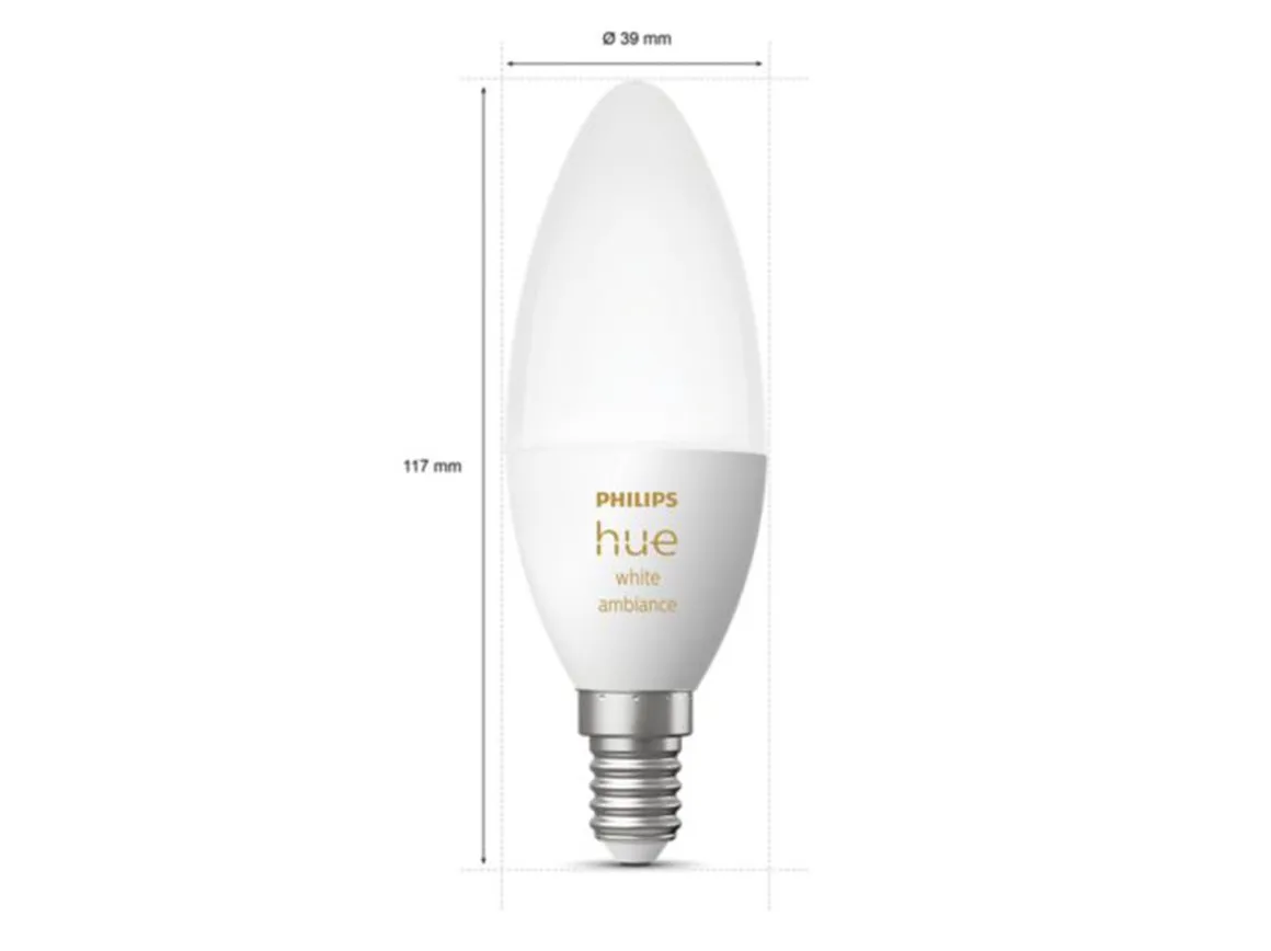 Philips Hue B39 E14 lyspære 5,2W 2200-6500K White Ambiance - 2 pakning