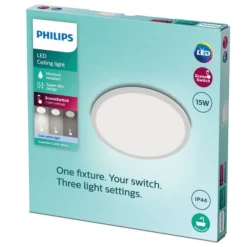 Philips superslim taklampe 25 cm 15W 4000 IP44 Kelvin 3-step dim - Hvit