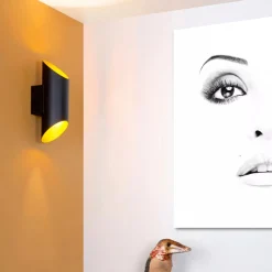 Quirijn vegglampe opp/ned innendørs - Svart/Matt gullfarget