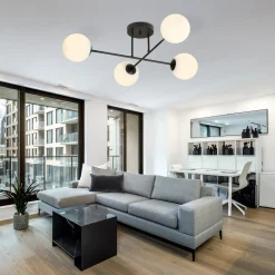 Roma taklampe 4-lys - Svart/Opal