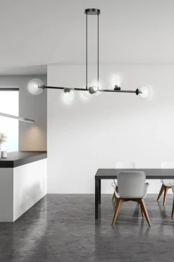 Rossi takpendel 6 lys - Svart/Klart glass