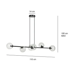 Rossi takpendel 6 lys - Svart/Klart glass