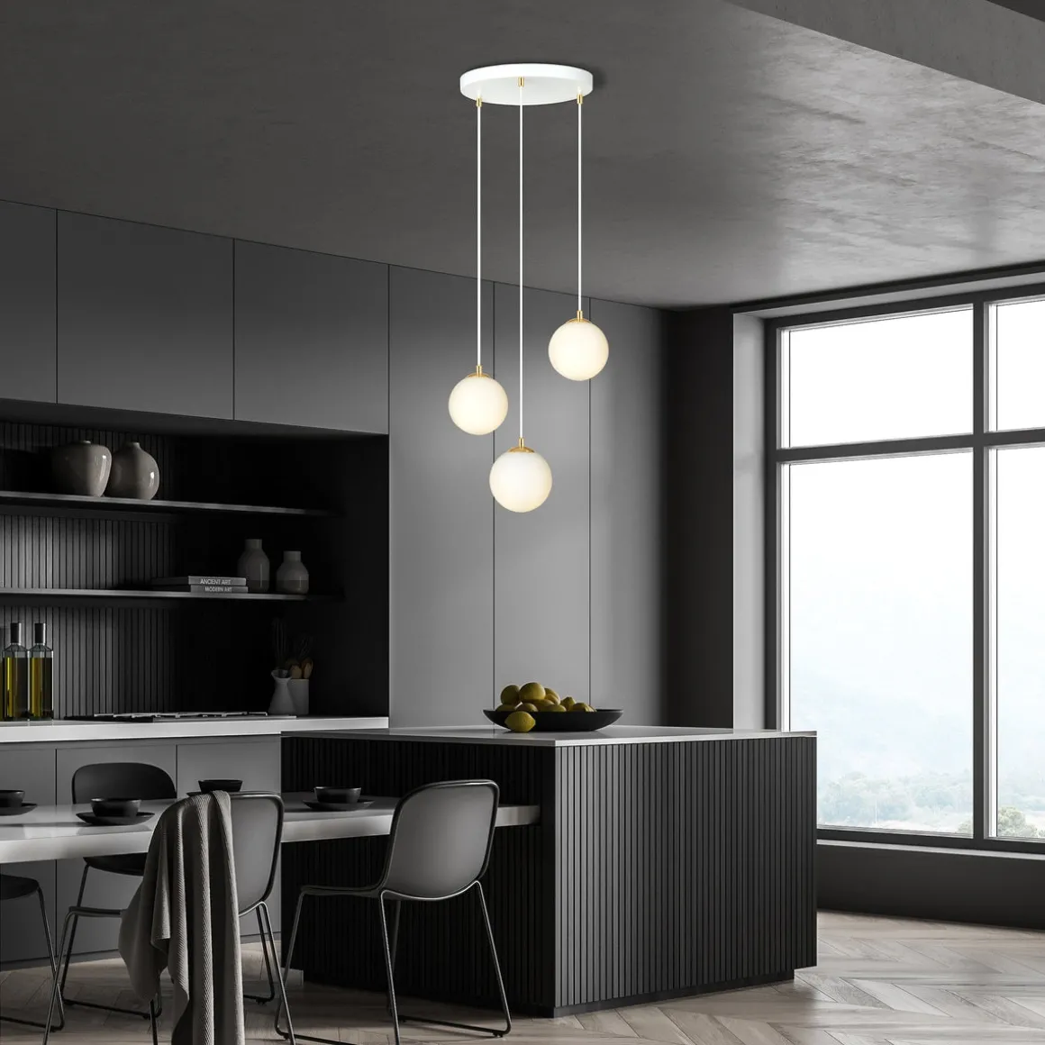 Royal takpendel 3-lys - Hvit/Opal/Gullfarget