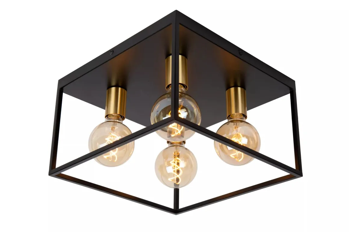 Ruben taklampe 36x36 cm 4-lys - Svart/Gullfarget