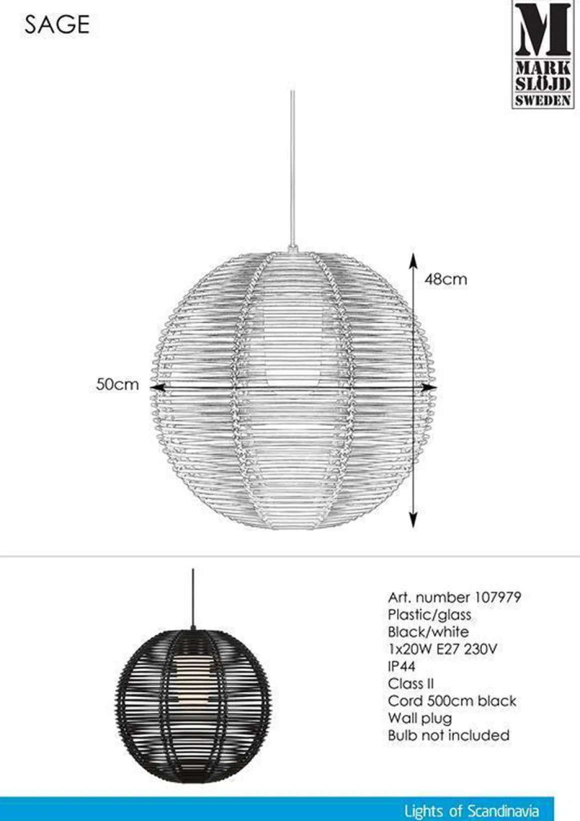 Sage takpendel utendørs IP44 - Svart - Svart