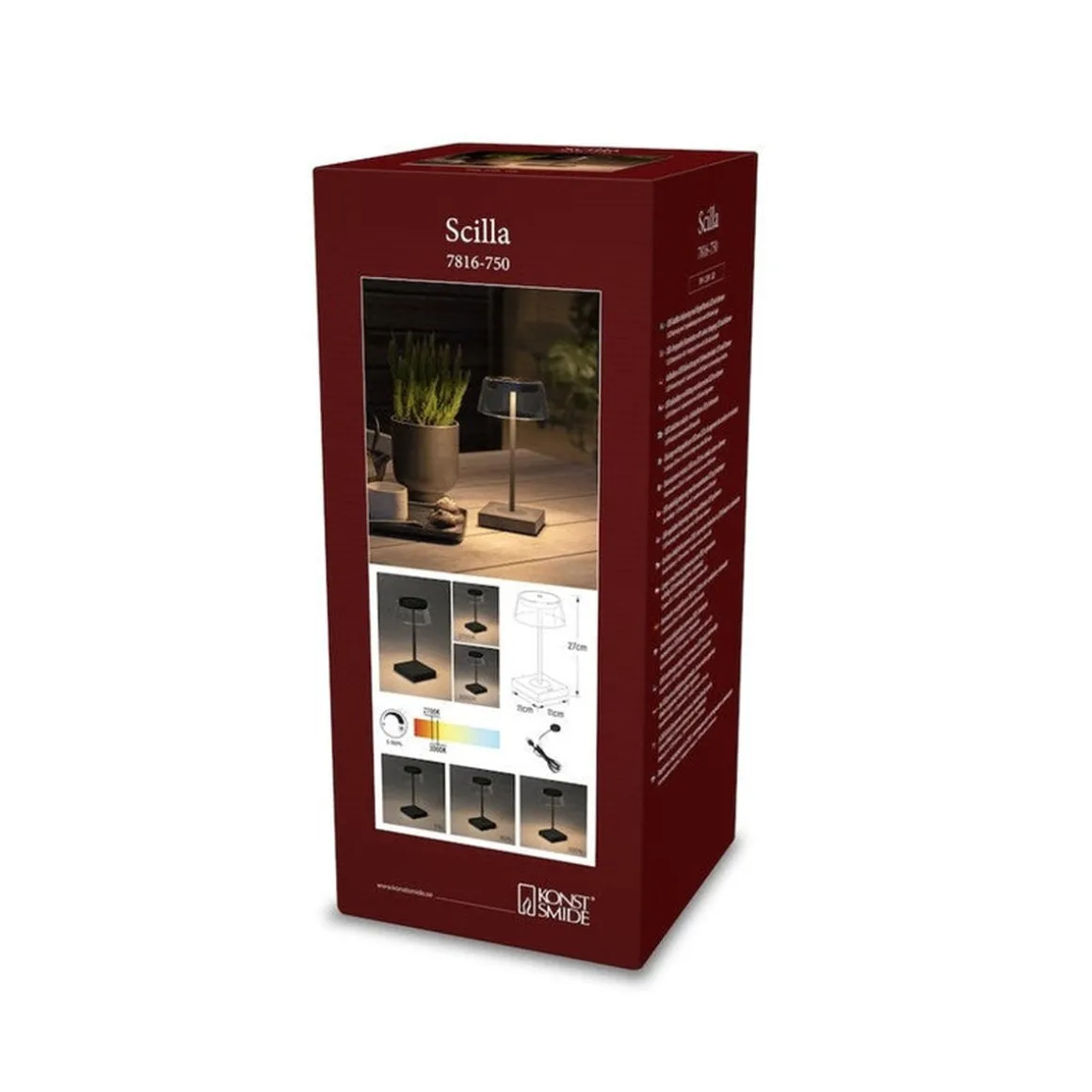 Scilla bordlampe 27 cm IP54 oppladbar USB - Svart