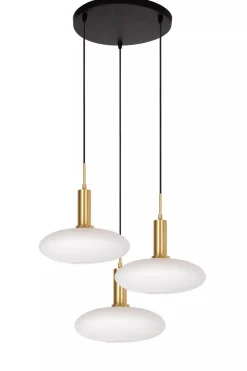 Singala rondell takpendel 3-lys - Svart/Opal/Messingfarget