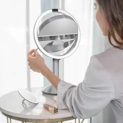 Sminkespeil trio med lys, sensor og oppladbart - Børstet stål