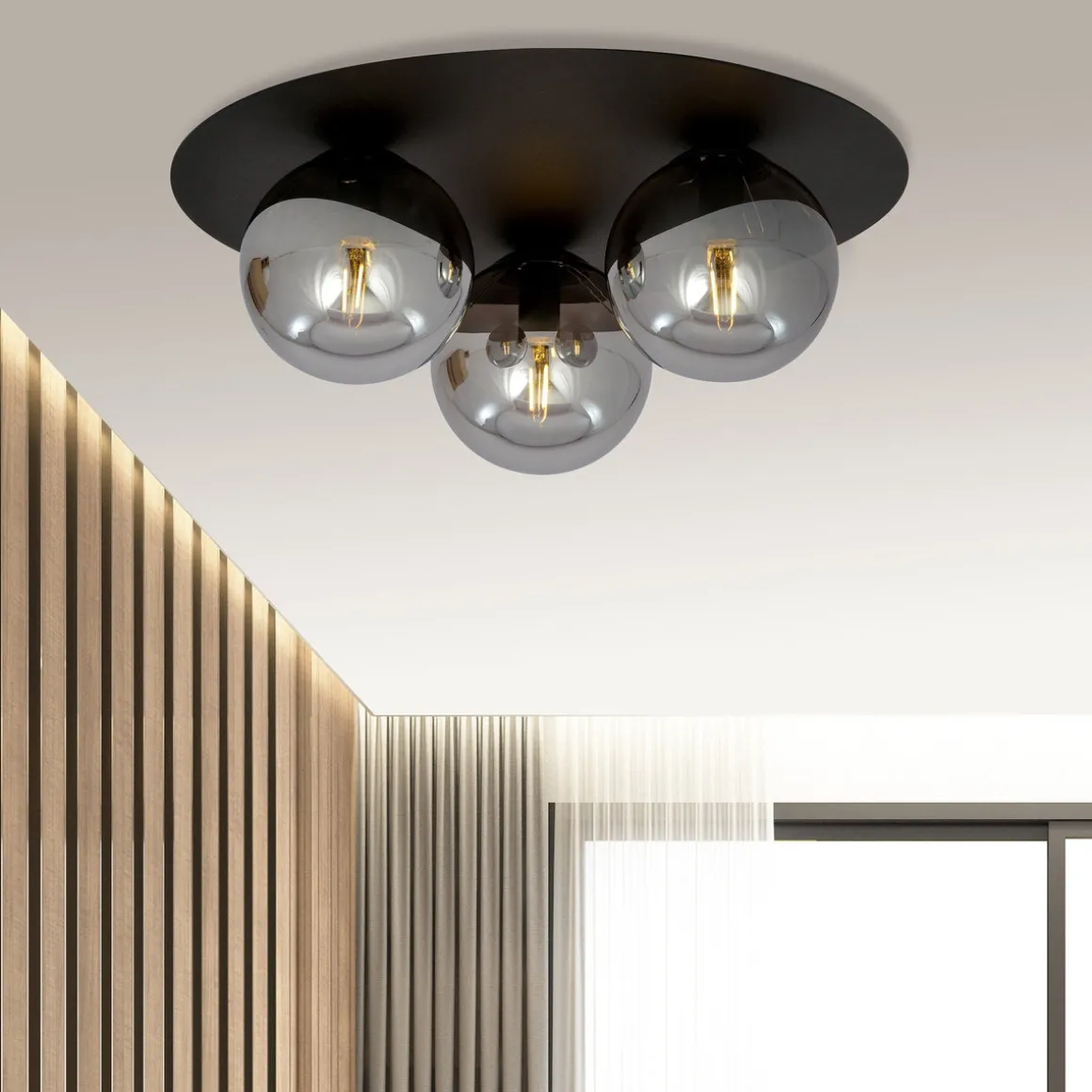 Solar taklampe 3 lys - Svart/Røykfarget