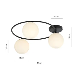 Sopra taklampe 3-lys - Svart/Opal