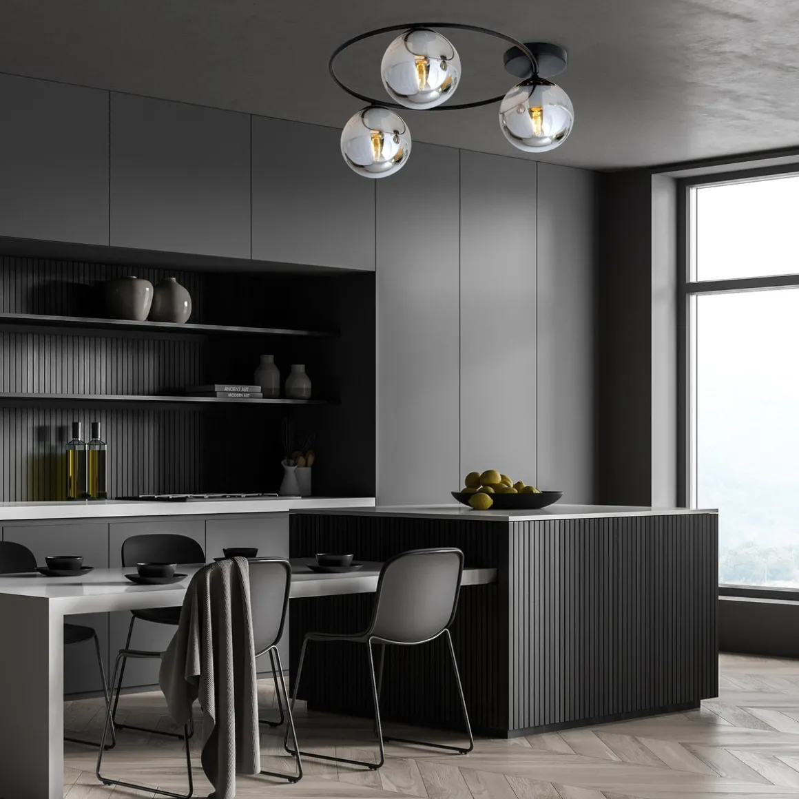 Sopra taklampe 3-lys - Svart/Røykfarget