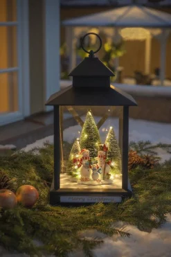 Stor lykt med juletre og snømenn - 42cm