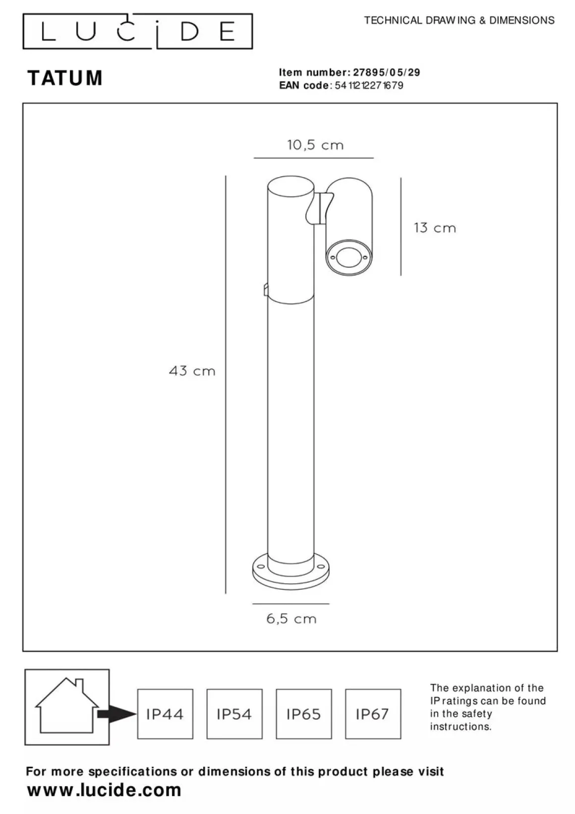 Tatum pullert 43 cm 4,5W IP65 3000K - Antrasitt
