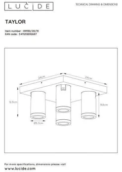 Taylor spot 4 lys IP44 baderom warm to dim 4x5W 2200-3000K