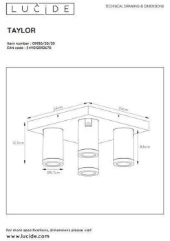 Taylor spot 4 lys IP44 baderom warm to dim 4x5W 2200-3000K