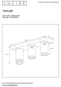 Taylor spot 3 lys IP44 baderom warm to dim 3x5W 2200-3000K
