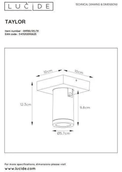Taylor spot 1 lys IP44 baderom warm to dim 5W 2200-3000K
