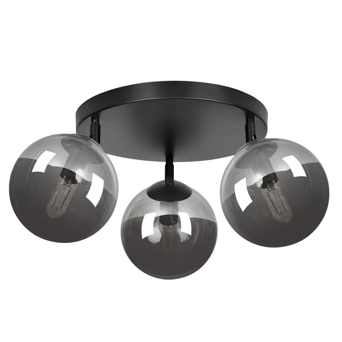 Tofi taklampe rund 3 lys - Svart/Røykfarget