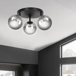 Tofi taklampe rund 3 lys - Svart/Røykfarget