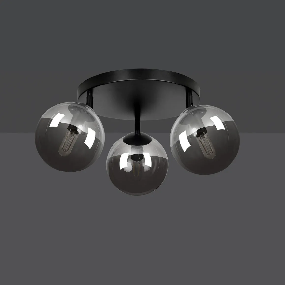 Tofi taklampe rund 3 lys - Svart/Røykfarget