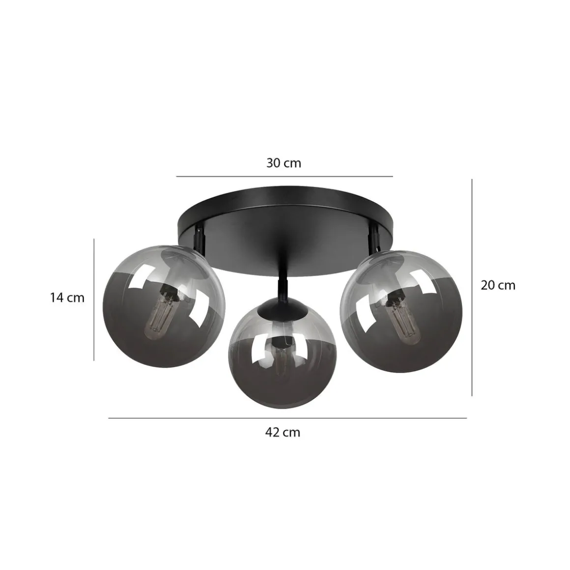 Tofi taklampe rund 3 lys - Svart/Røykfarget