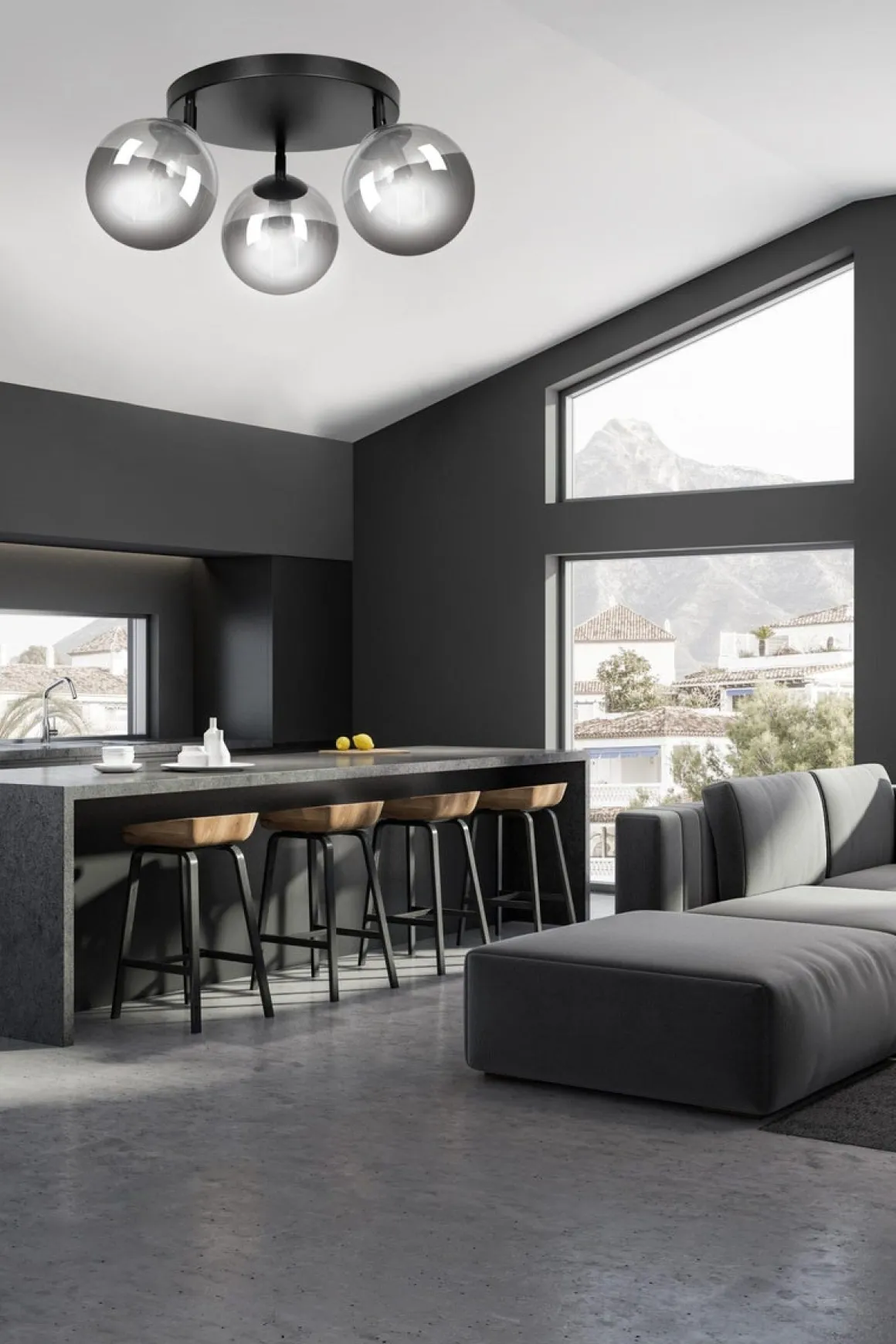 Tofi taklampe rund 3 lys - Svart/Røykfarget