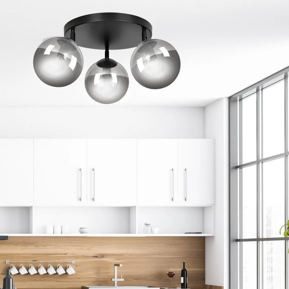 Tofi taklampe rund 3 lys - Svart/Røykfarget