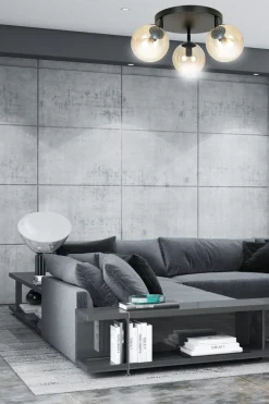 Tofi taklampe rund 3 lys - Svart/Amberfarget