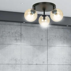 Tofi taklampe rund 3 lys - Svart/Amberfarget