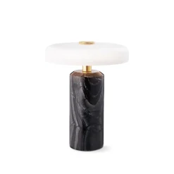 Trip oppladbar bordlampe - Sort marmor/Hvit skjerm
