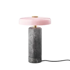Trip oppladbar bordlampe - Sølv marmor/Rosa blank skjerm